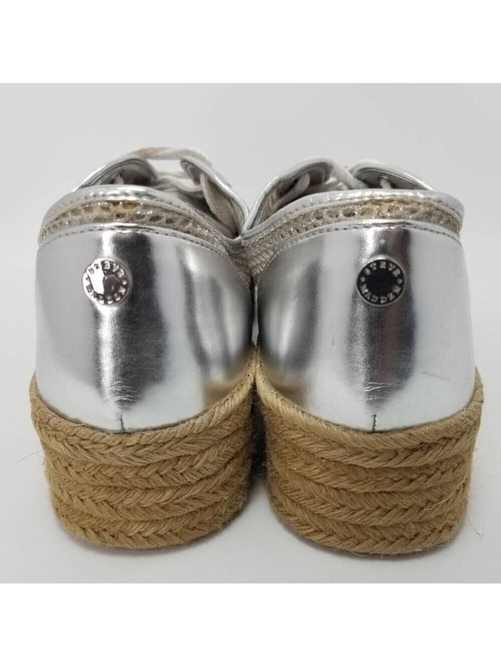 Steve Madden Mars Espadrilles Platform Silver Mesh Sneakers Lace Up Low Top 10B - Picture 4 of 11